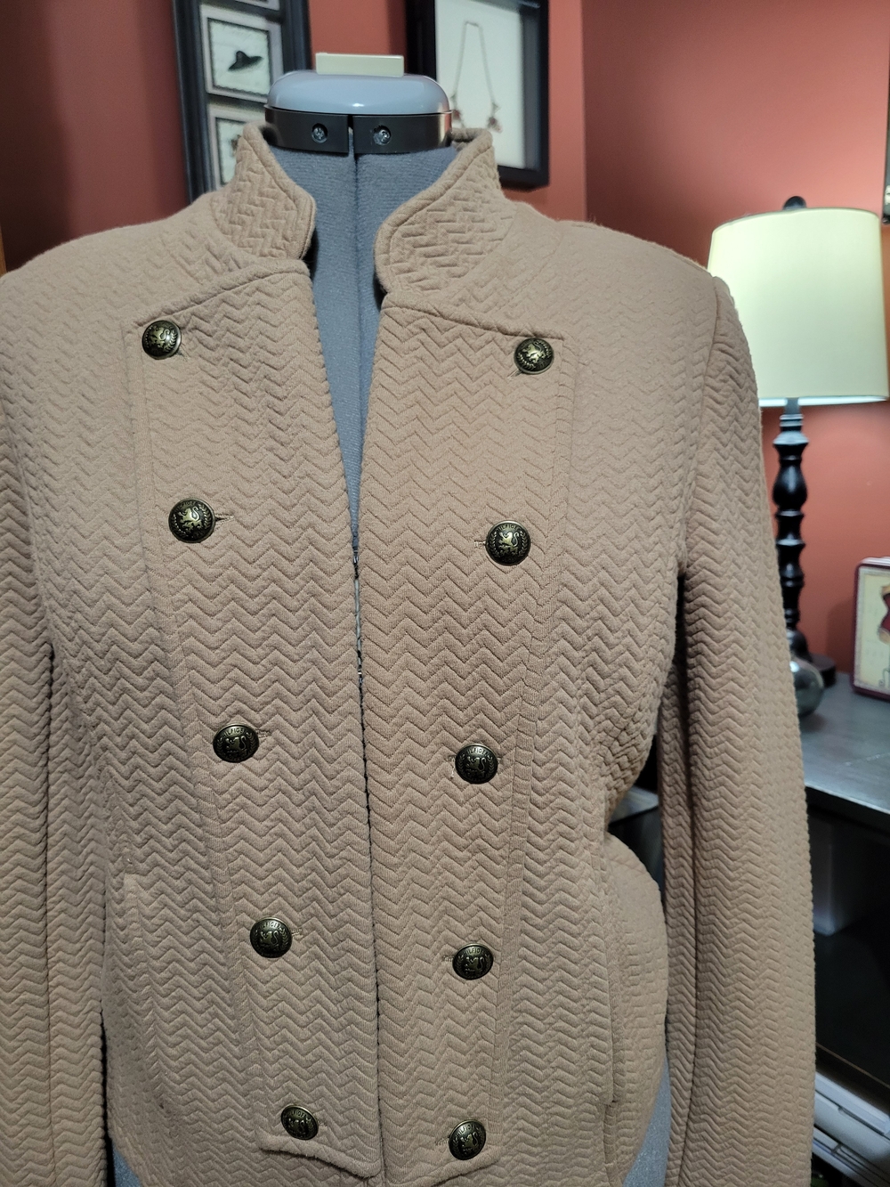 Tommy Hilfiger Tan Quilted Double-Breasted Blazer